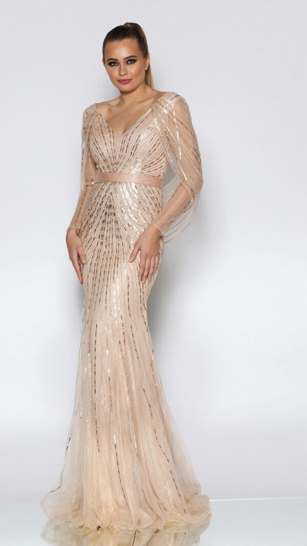 Jadore JX101, Stunning, beaded, Champagne, Size 8
