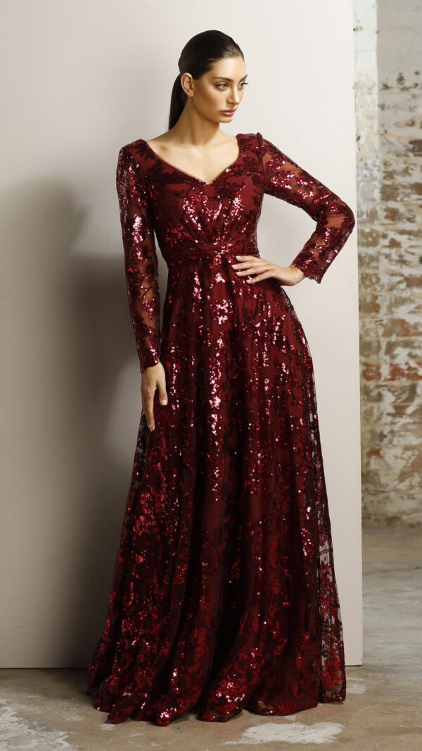 Wine sequin Jadore gown, size 10