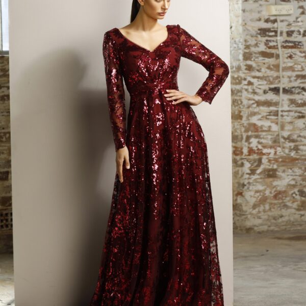 Wine sequin Jadore gown, size 10